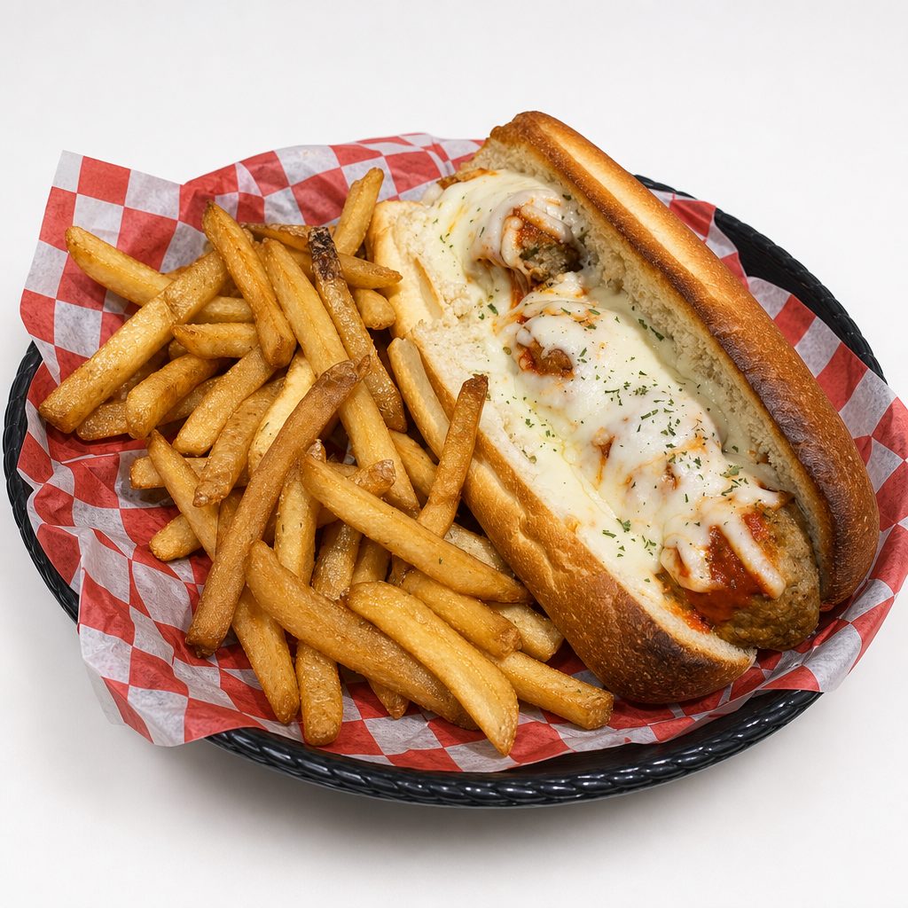 Meatball Parmesan Sandwich.