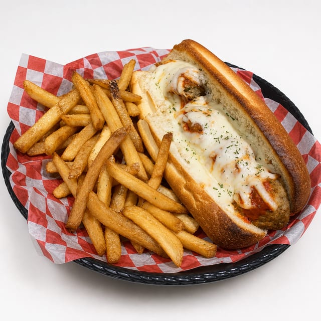 Meatball Parmesan Sandwich.