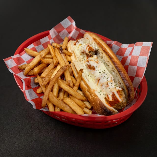 Meatball Parmesan Sandwich.