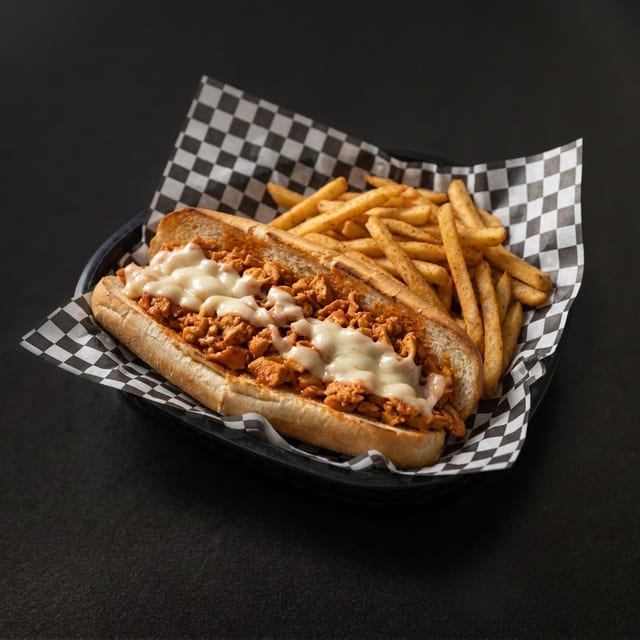 Buffalo Chicken Cheesesteak with Onions.